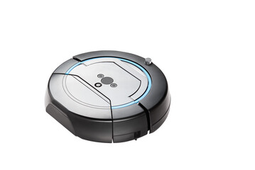 Black robot vacuum cleaner on an isolated white background