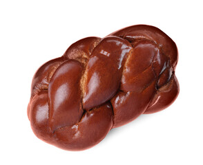 Homemade braided bread isolated on white, top view. Traditional Shabbat challah