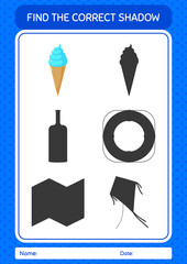 Find the correct shadows game with ice cream. worksheet for preschool kids, kids activity sheet