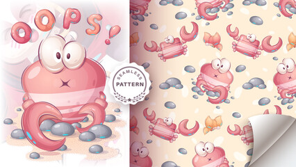 Cartoon childish character animal crab - seamless pattern © rwgusev