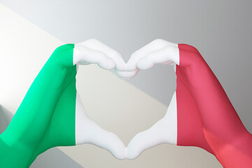 hands in heart gesture painted in italy flag