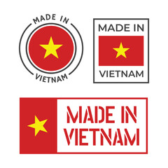 made in Vietnam labels set, Socialist Republic of Vietnam product emblem