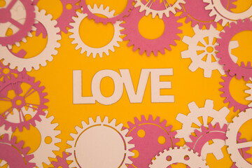 Paper inscription on the background of paper gears