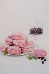 Obraz na płótnie Canvas Homemade Sweet round Marshmallows. delicious white and pink zephyrs