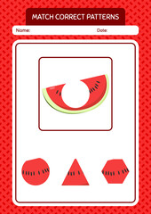 Match pattern game with watermelon. worksheet for preschool kids, kids activity sheet