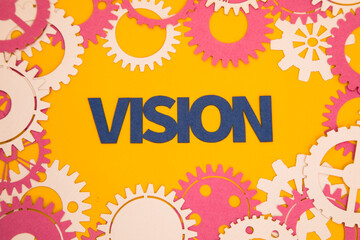 Paper inscription on the background of paper gears