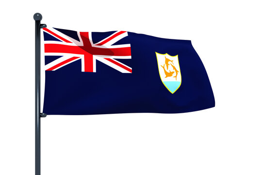Waving flag of Anguilla on a flagpole isolated on a white background