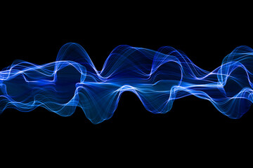 Abstract image of random line color of blue in dark or black background. 