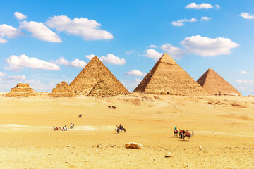 The Pyramids of Egypt and its companions in the sands of Giza desert, Africa