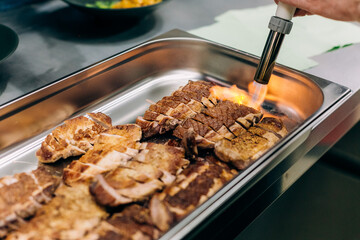 roasting meat gas burner finished product slices