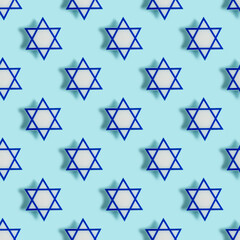 Seamless pattern with Star of David for Independence Day of Israel on blue background.