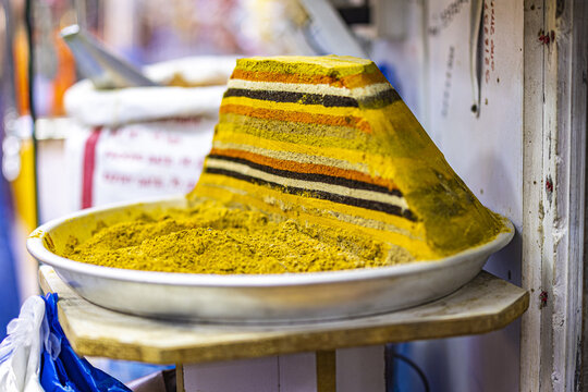 Colorful Spice Mound Display In The Street Market