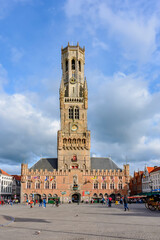 Fototapeta na wymiar Belfort tower on Market square in center of Bruges, Belgium