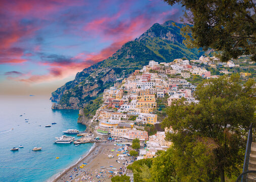 Positano (Campania, Italy) - The touristic sea town in southern Italy, province of Salerno in Amalfi Coast, with colorated historical center and very famous 'Sentiero degli Dei' trekking path.