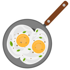 Fried eggs in a frying pan. Vector illustration on an isolated background.
