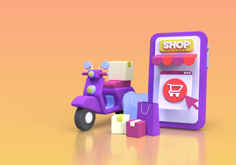 Shopping online and delivery with scooter concept illustration for business idea concept background