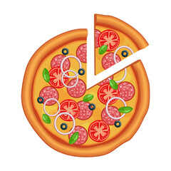 Pepperoni pizza with tomatoes onions and olives