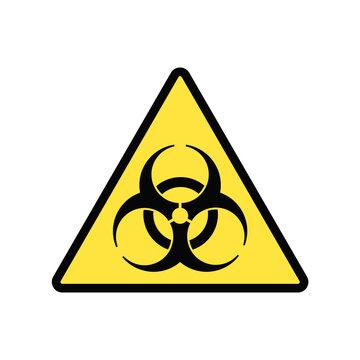 バイオハザードのシンボルマークが入った黄色の三角形の警告アイコン - 有害生物・感染症・生物兵器のイメージ素材
