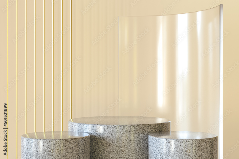 Aufkleber 3d illustration. three empty podiums for the presentation of a product on an abstract background