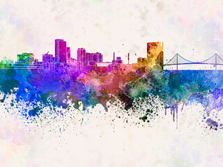 Fototapeta premium Toledo OH skyline in watercolor background