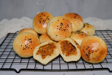 Delicious homemade meat pastry. Baked Curry Buns. Great for breakfast, tea break and between meals snack.