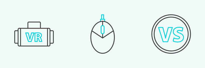 Set line VS Versus battle, Virtual reality glasses and Computer mouse gaming icon. Vector