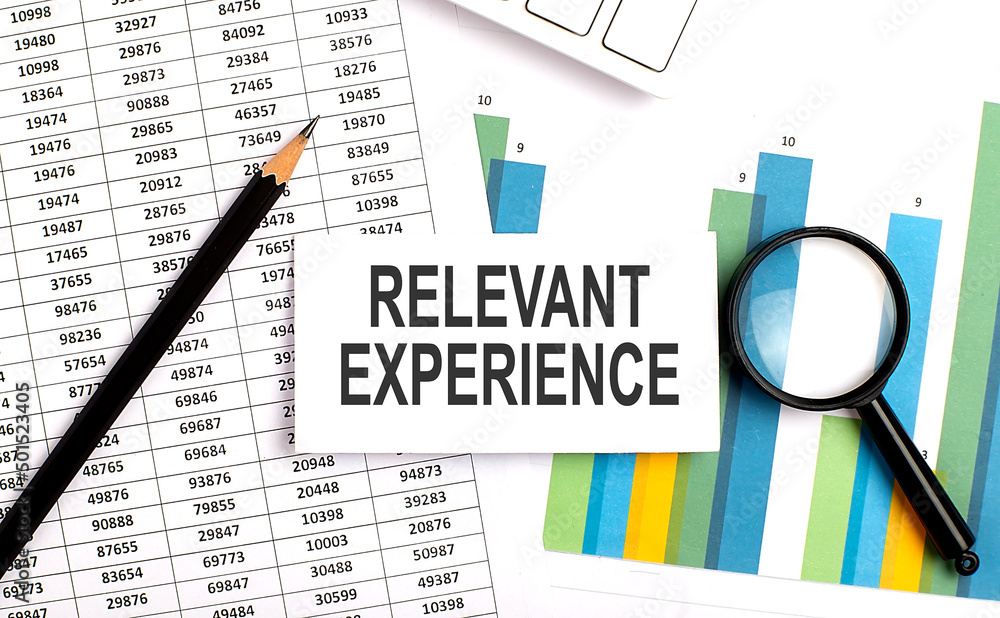 Poster relevant experience text on white card on the chart background