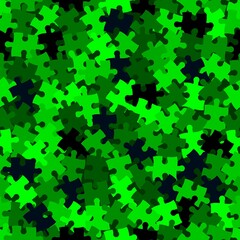 Green chaos puzzle background, banner, texture. Vector jigsaw section template