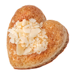 biscuit bun with cream filling and coconut flakes closeup on white background isolated