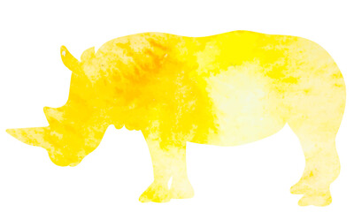rhinoceros watercolor silhouette, on white background, isolated, vector