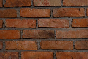 Bright red bricks wall flat background texture pattern