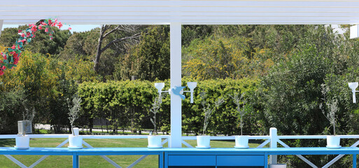 summer white wooden greek restaurant