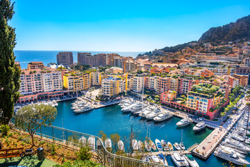 Fototapeta na wymiar Monaco, Monaco - April 5 2022 - sailboats in the Port de Fontvieille harbour