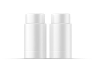 Matte roll on deodorant and lip balm tube, mock up template on isolated white background, 3d illustration