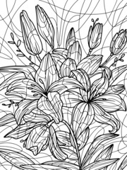 Flowers lilium. Coloring book antistress for children and adults. Zen-tangle style.