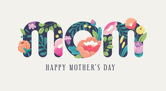 Happy mother's day greeting card with typography design and beautiful blossom flowers.