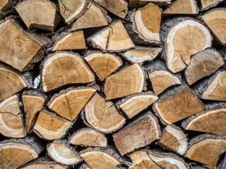 Piled chopped oak firewood