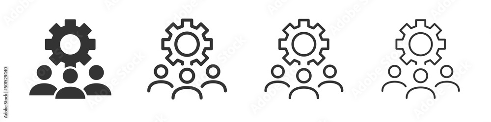 Poster management gear icons collection in two different styles and different stroke. vector illustration e