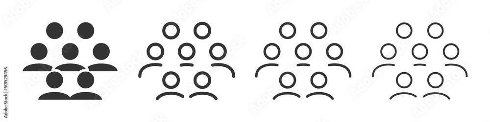 Aufkleber People group icons collection in two different styles and different stroke. Vector illustration EPS10