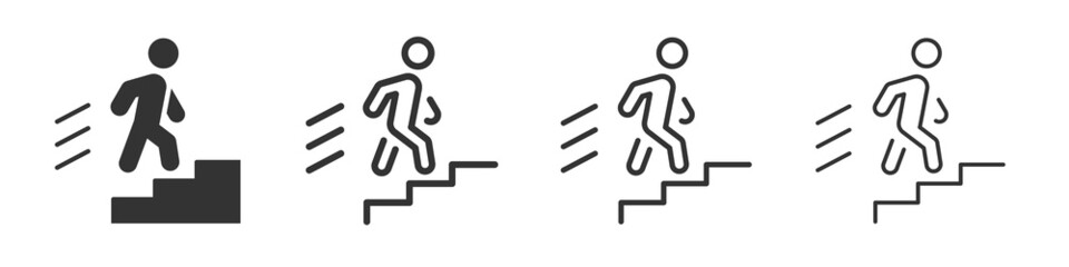 Man on stairs icons collection in two different styles and different stroke. Vector illustration EPS10