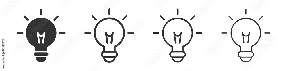 Aufkleber Light bulb idea icons collection in two different styles and different stroke. Vector illustration EPS10