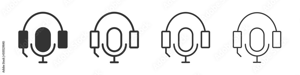 Poster microphone and headphones icons collection in two different styles and different stroke. vector illu