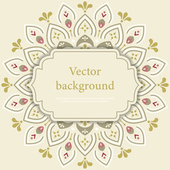 Green ornamental mandala with place for text. Nature motif square banner