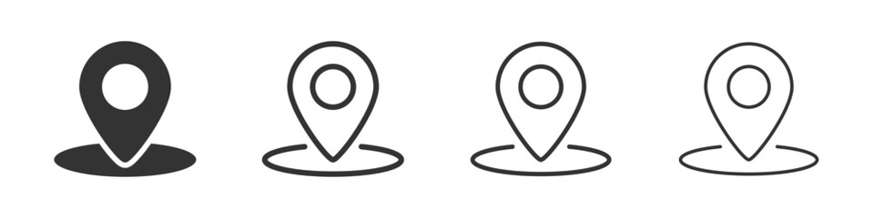 Pin icons collection in two different styles and different stroke. Vector illustration EPS10