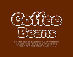 Vector creative Emblem Coffee Beans. Cute Glossy Font. Bright Alphabet Letters and Numbers set