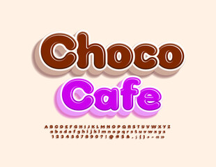 Obraz premium Vector bright Sign Choco Cafe. Stylish 3D Font. Creative Alphabet Letters, Numbers and Symbols set