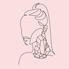 Woman with crystals on head line art vector. Line drawing feminine logo