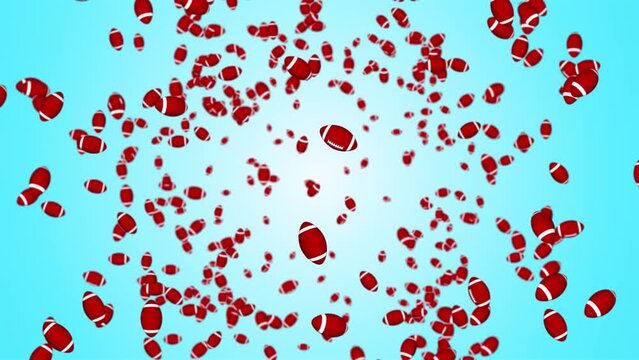3D American Football spinning Falling on the spot with a green screen Loop Background. Concept of playing games. soccer ball stitch, american football sport recreation, goal celebration entertainment