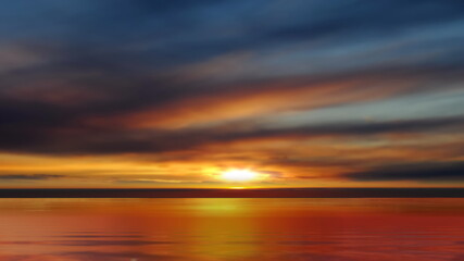 Naklejka na ściany i meble sunset dramatic clouds on sky pink orange yellow blue reflection on sea water natire landscape 