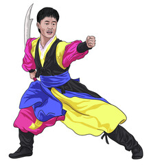 Drawing korean martial art, traditional, srt.illustration, vector